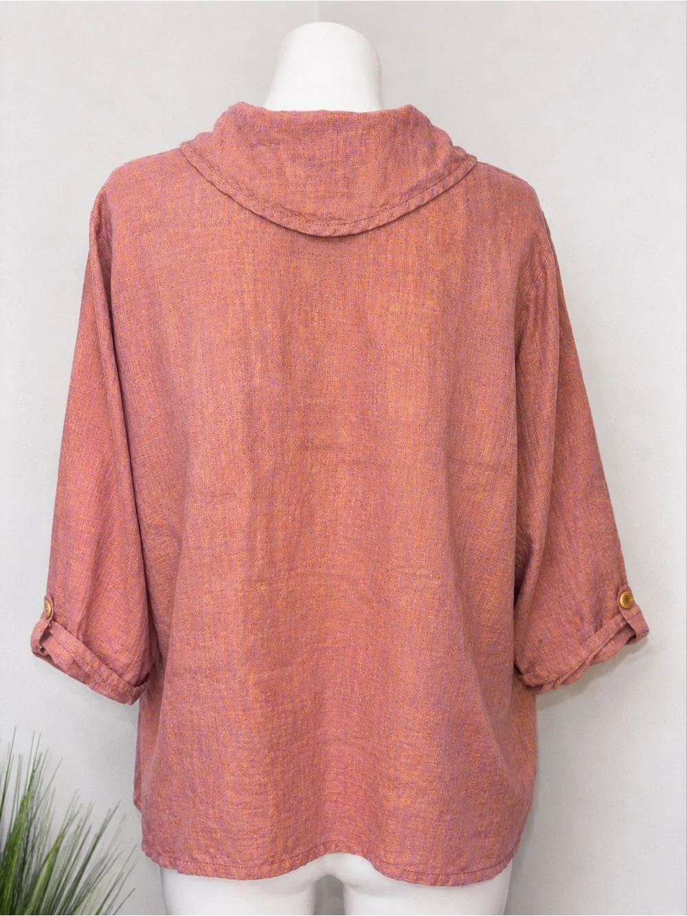 FLAX Jeanne Engelhart Pink Mauve Linen Button Front Top Large